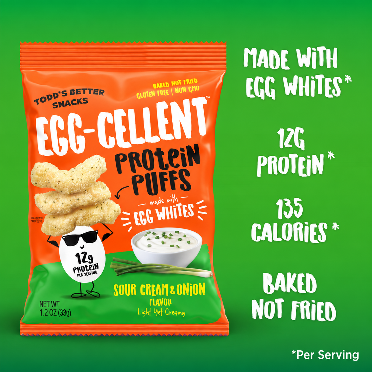 Sour Cream & Onion Protein Puffs (1.2 oz) 10 bags per pack
